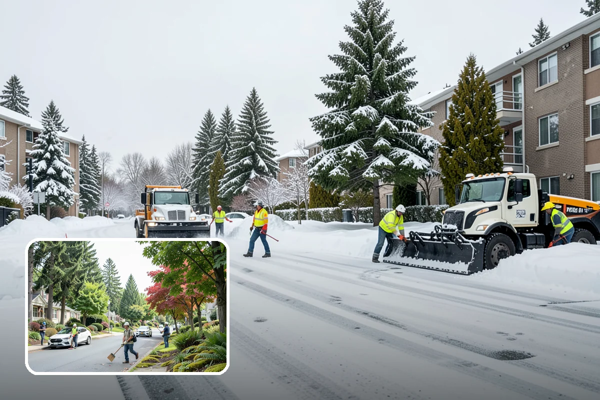 Shopping Center Sidewalk Clearing in Beaux Arts Village, King County, WA - Full storefront corridor cleared for every tenant equally