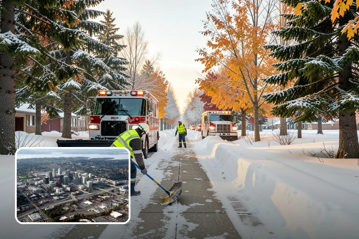 Shopping Center Sidewalk Clearing in Bellevue, King County, WA - Full storefront corridor cleared for every tenant equally
