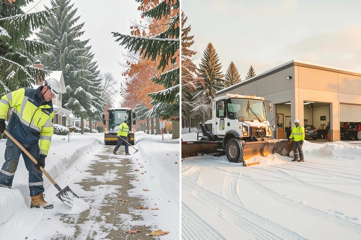 Shopping Center Sidewalk Clearing in Bellevue, King County, WA - Clear the full storefront corridor to walkable width