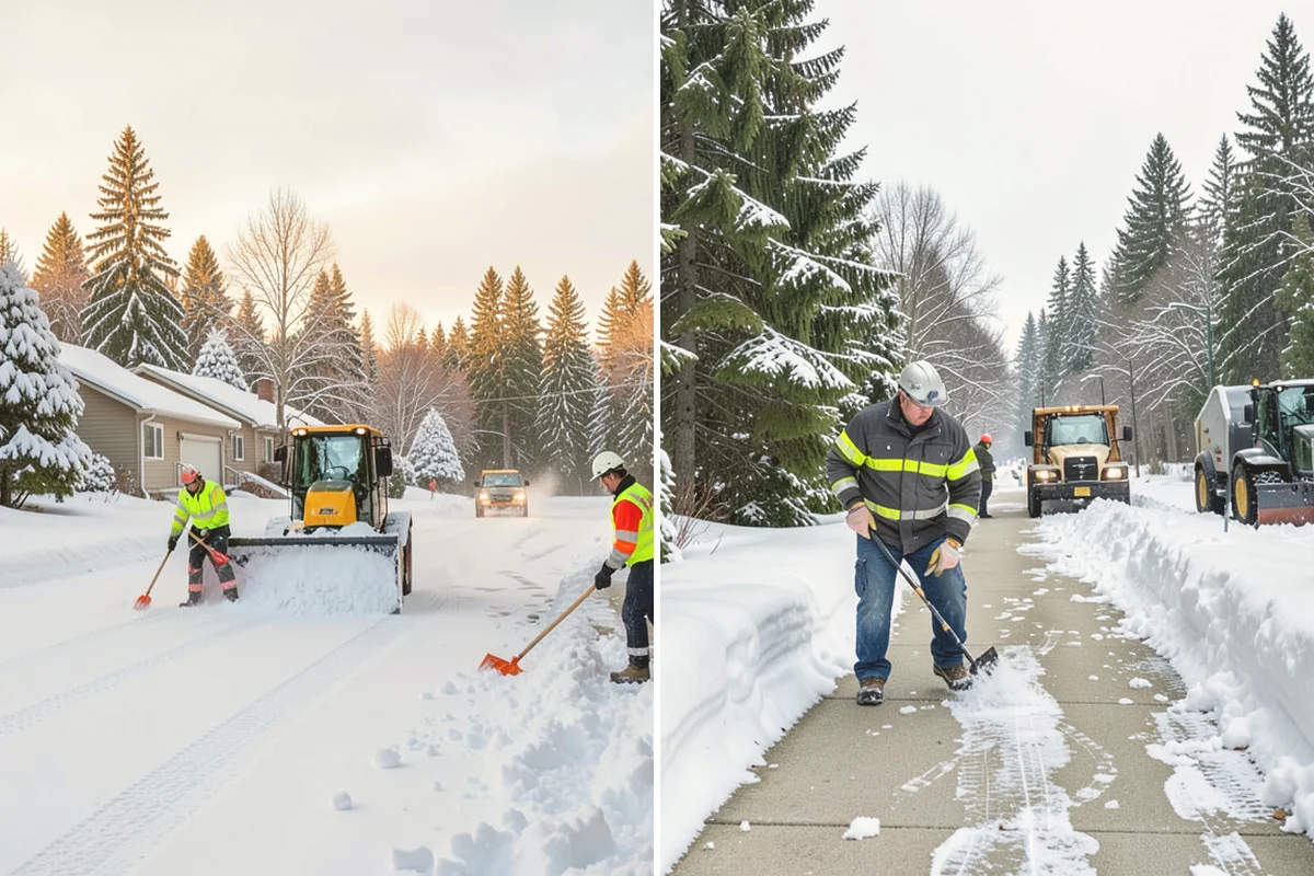 Shopping Center Sidewalk Clearing in Bothell, King County, WA - Clear the full storefront corridor to walkable width