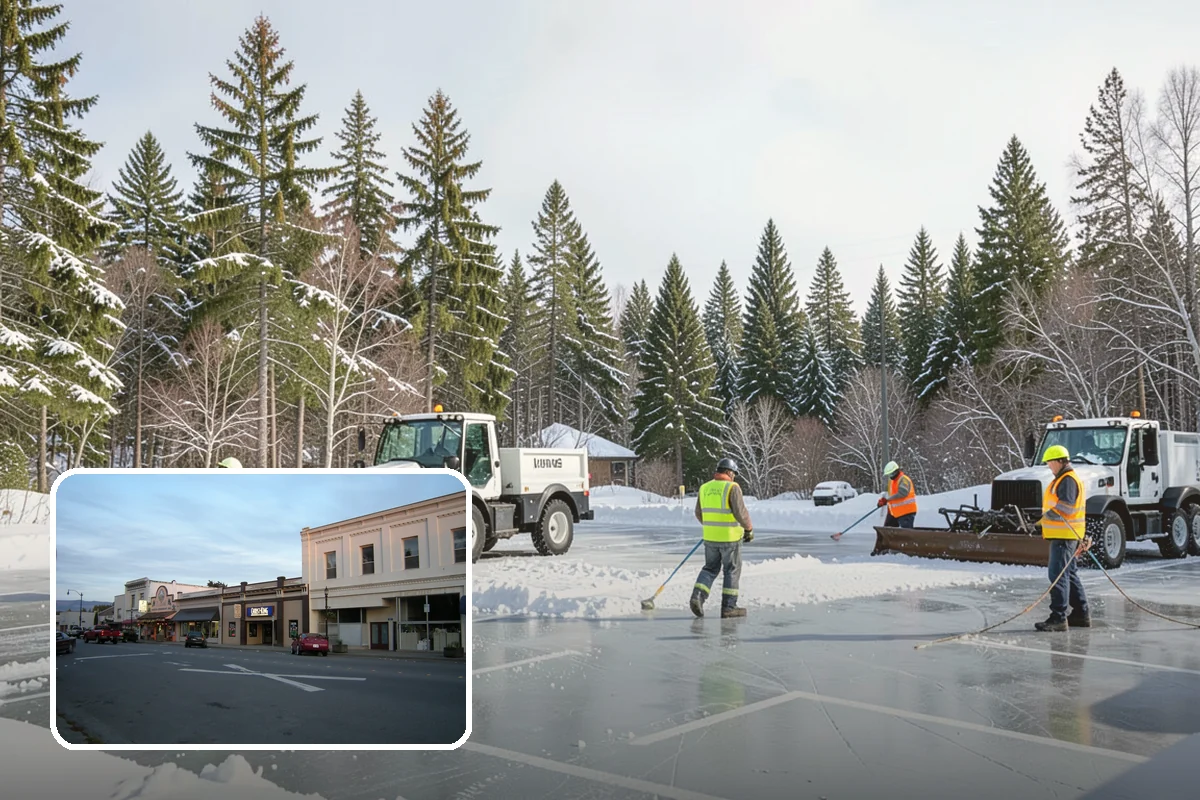 Shopping Center Sidewalk Clearing in Burlington, Skagit County, WA - Full storefront corridor cleared for every tenant equally