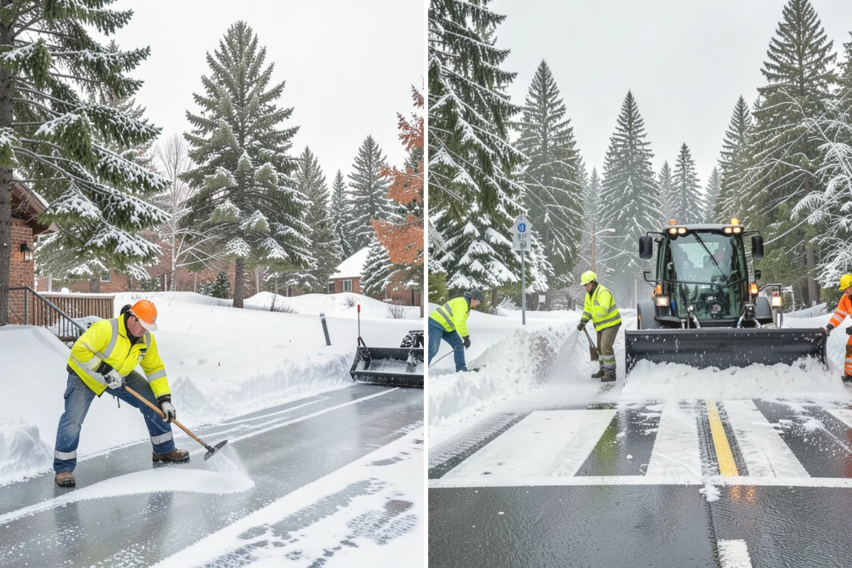 Shopping Center Sidewalk Clearing in Burlington, Skagit County, WA - Clear the full storefront corridor to walkable width