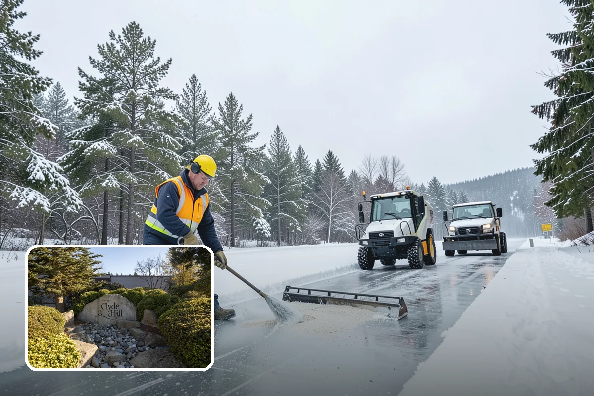 Shopping Center Sidewalk Clearing in Clyde Hill, King County, WA - Full storefront corridor cleared for every tenant equally