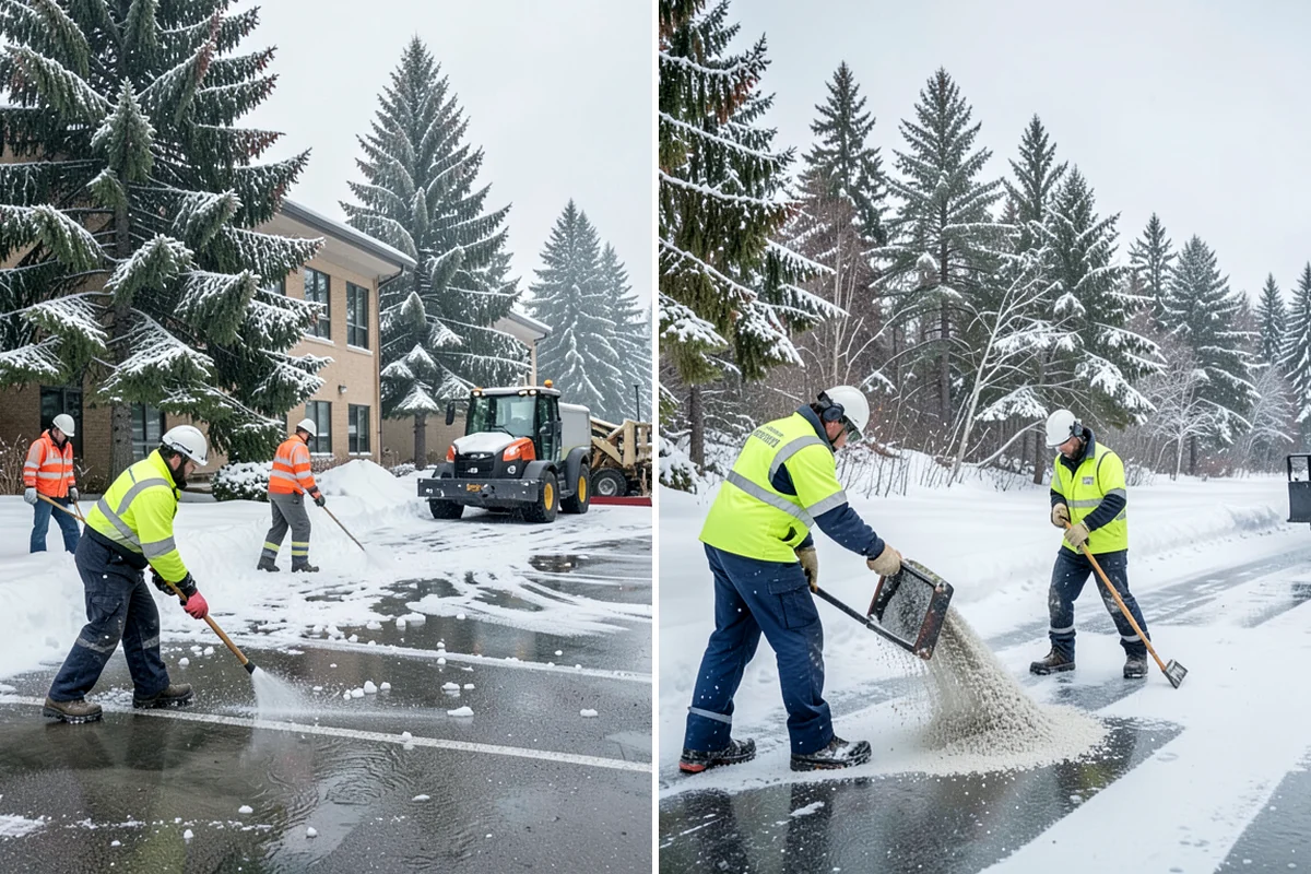 Shopping Center Sidewalk Clearing in Clyde Hill, King County, WA - Clear the full storefront corridor to walkable width