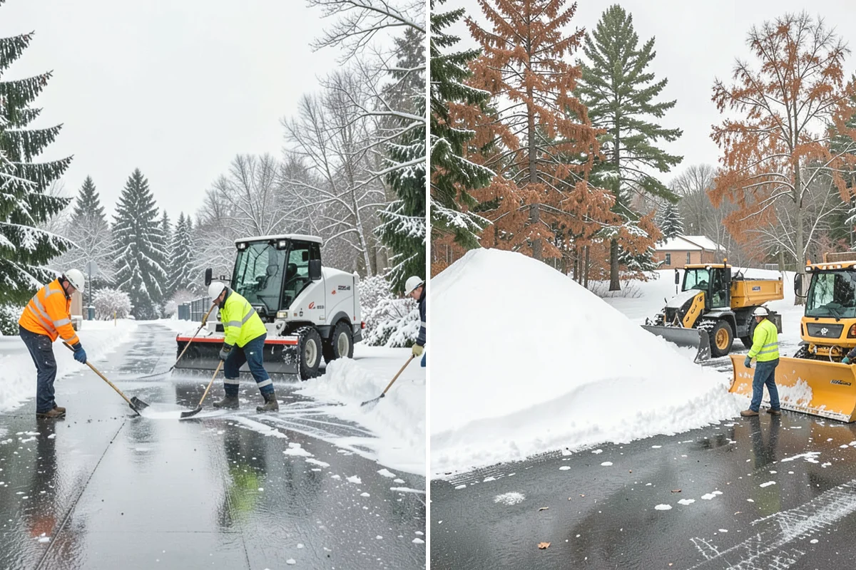 Shopping Center Sidewalk Clearing in Covington, King County, WA - Clear the full storefront corridor to walkable width