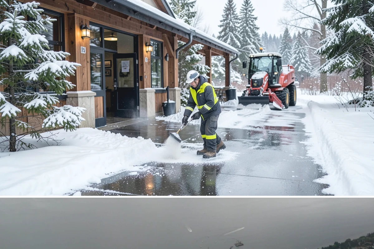 Shopping Center Sidewalk Clearing in Des Moines, King County, WA - Shopping center demand peaks from late November through February, when holiday foot traffic and daytime thaw-refreeze rebuild...