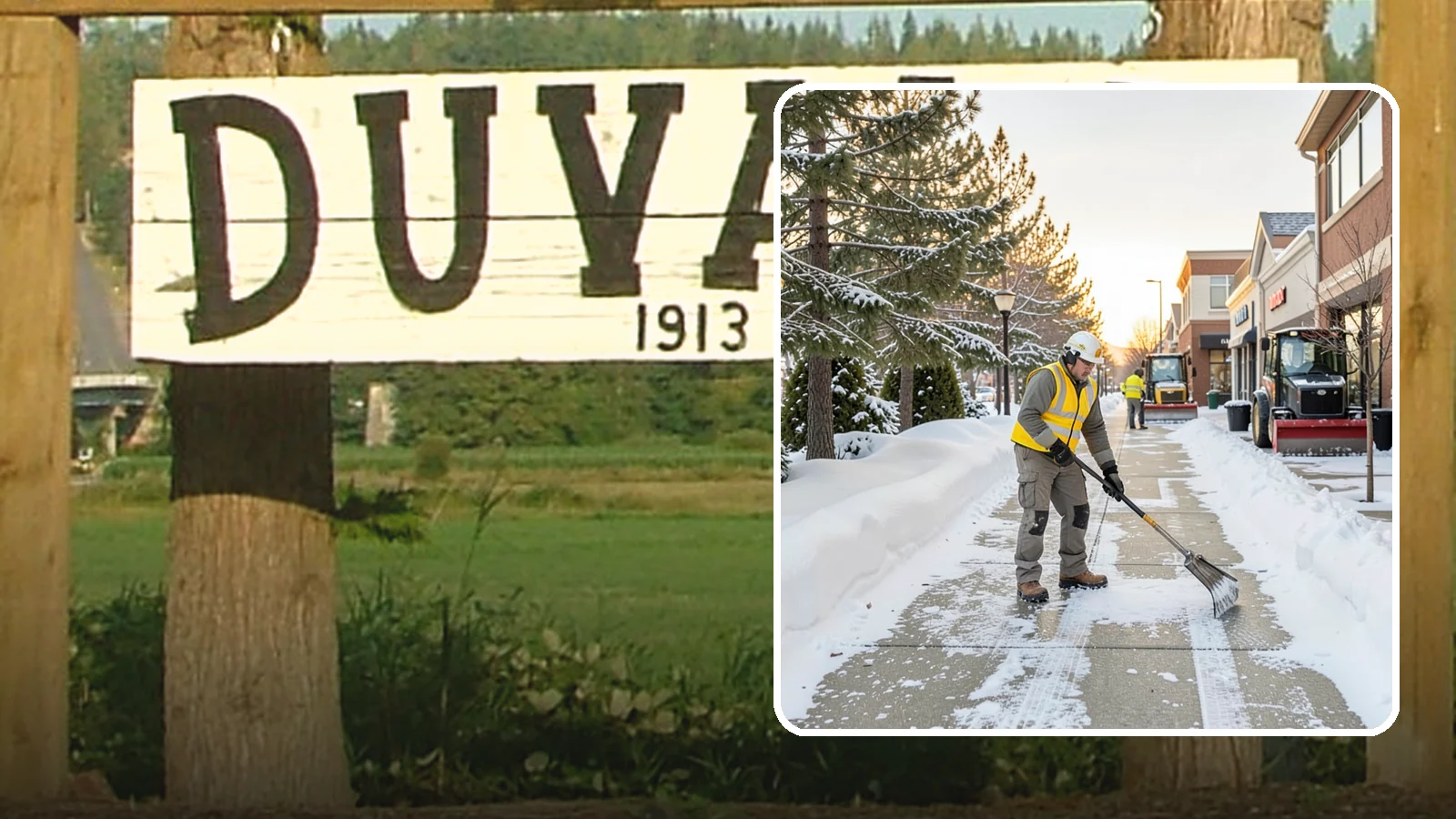 Shopping Center Sidewalk Clearing in Duvall, King County, WA - Storefront-corridor sidewalk clearing for Western Washington shopping centers, keeping the long tenant walkways and entrances...