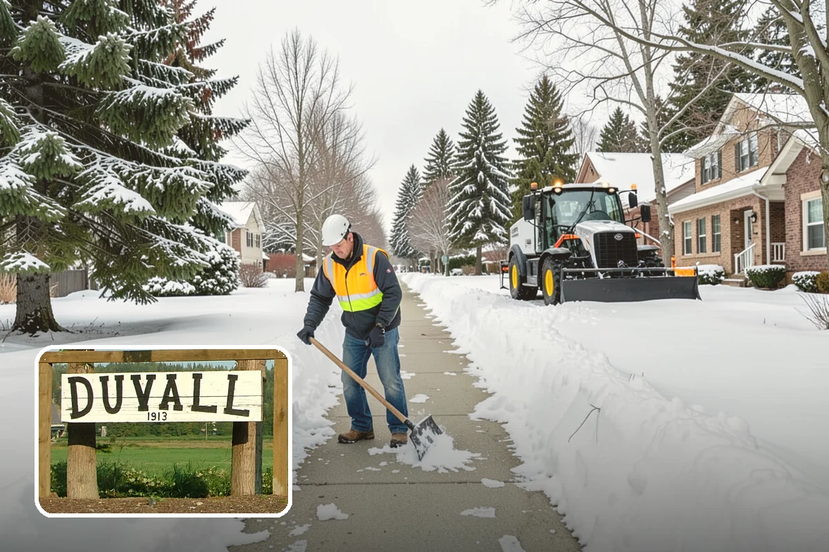 Shopping Center Sidewalk Clearing in Duvall, King County, WA - Full storefront corridor cleared for every tenant equally