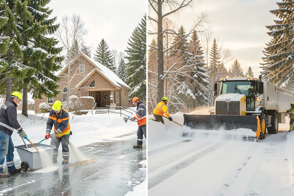Shopping Center Sidewalk Clearing in Eatonville, Pierce County, WA - Clear the full storefront corridor to walkable width
