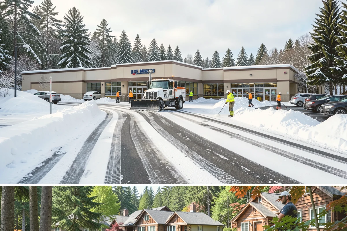 Shopping Center Sidewalk Clearing in Edgewood, Pierce County, WA - Shopping center demand peaks from late November through February, when holiday foot traffic and daytime thaw-refreeze rebuild...
