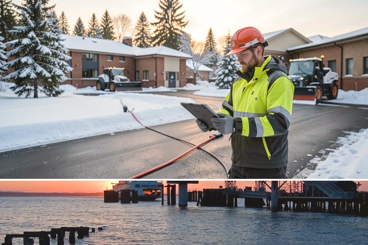 Shopping Center Sidewalk Clearing in Edmonds, Snohomish County, WA - Shopping center demand peaks from late November through February, when holiday foot traffic and daytime thaw-refreeze rebuild...