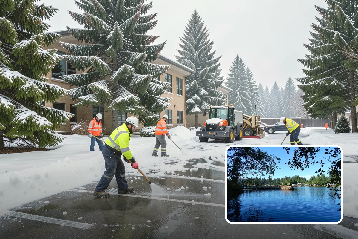 Shopping Center Sidewalk Clearing in Federal Way, King County, WA - Full storefront corridor cleared for every tenant equally