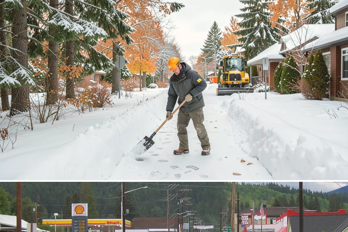 Shopping Center Sidewalk Clearing in Granite Falls, Snohomish County, WA - Shopping center demand peaks from late November through February, when holiday foot traffic and daytime thaw-refreeze rebuild...