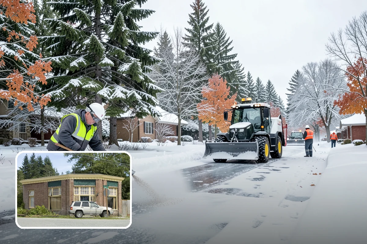 Shopping Center Sidewalk Clearing in Hamilton, Skagit County, WA - Full storefront corridor cleared for every tenant equally