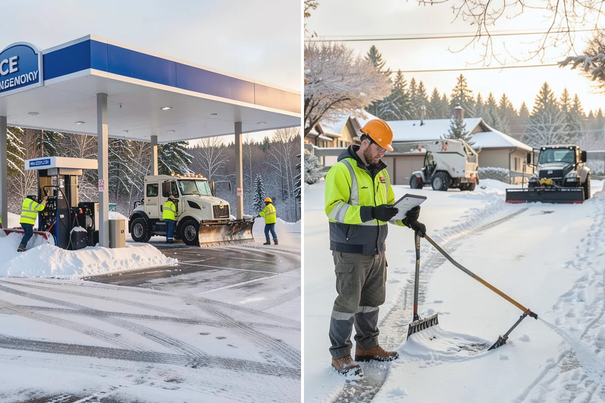 Shopping Center Sidewalk Clearing in Hamilton, Skagit County, WA - Clear the full storefront corridor to walkable width
