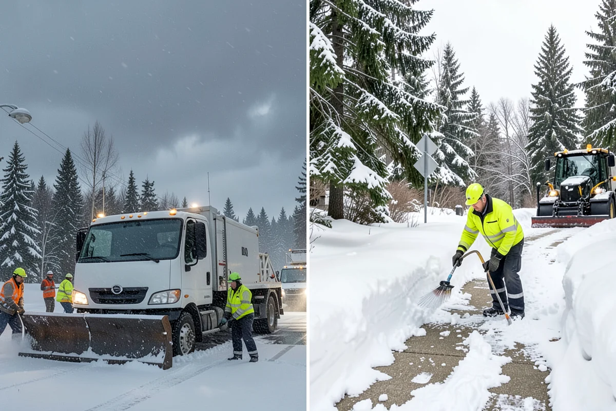 Shopping Center Sidewalk Clearing in Hunts Point, King County, WA - Clear the full storefront corridor to walkable width