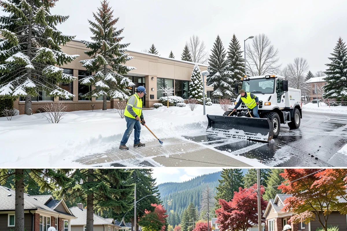 Shopping Center Sidewalk Clearing in Hunts Point, King County, WA - Shopping center demand peaks from late November through February, when holiday foot traffic and daytime thaw-refreeze rebuild...