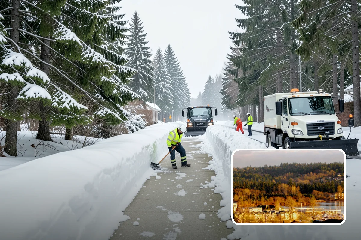 Shopping Center Sidewalk Clearing in Kenmore, King County, WA - Full storefront corridor cleared for every tenant equally