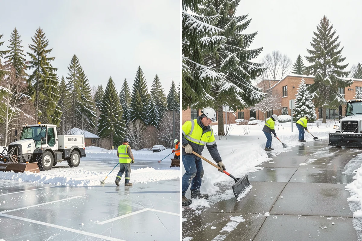 Shopping Center Sidewalk Clearing in Kent, King County, WA - Clear the full storefront corridor to walkable width