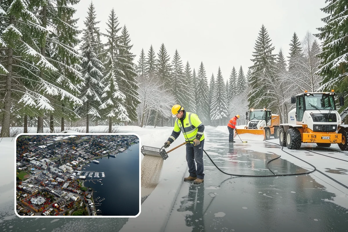 Shopping Center Sidewalk Clearing in Kirkland, King County, WA - Full storefront corridor cleared for every tenant equally