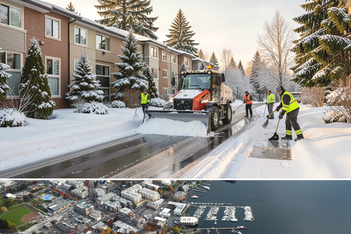 Shopping Center Sidewalk Clearing in Kirkland, King County, WA - Shopping center demand peaks from late November through February, when holiday foot traffic and daytime thaw-refreeze rebuild...