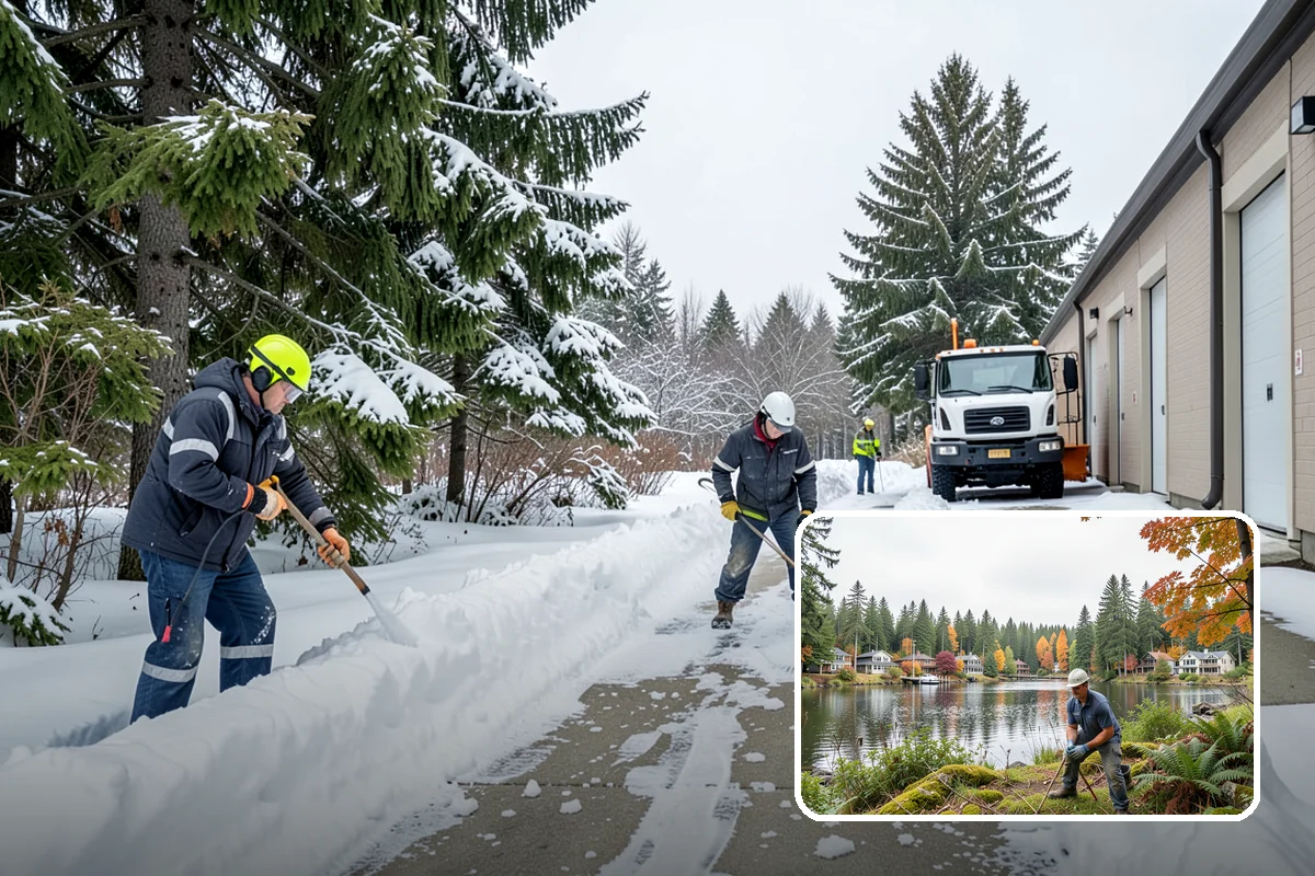 Shopping Center Sidewalk Clearing in La Conner, Skagit County, WA - Full storefront corridor cleared for every tenant equally