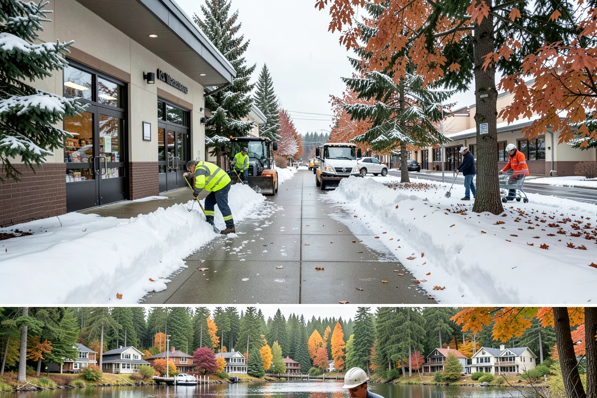 Shopping Center Sidewalk Clearing in La Conner, Skagit County, WA - Shopping center demand peaks from late November through February, when holiday foot traffic and daytime thaw-refreeze rebuild...