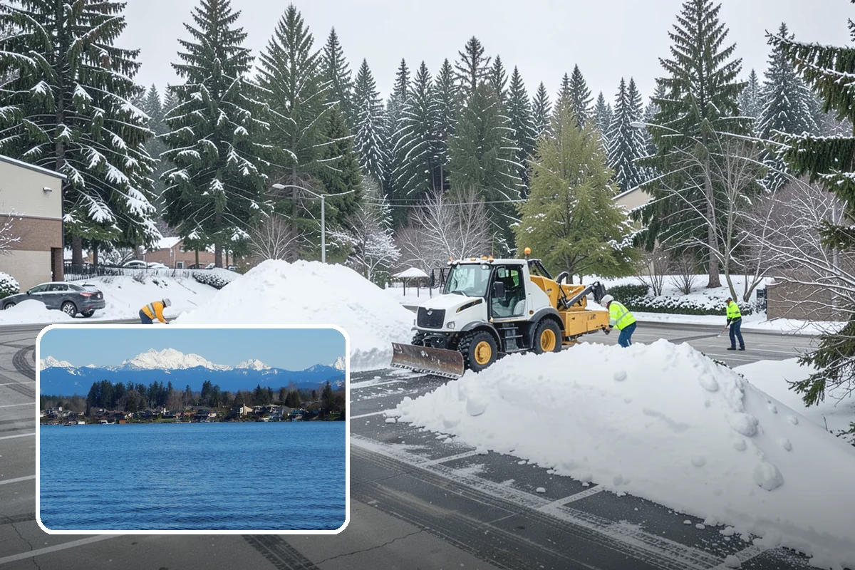 Shopping Center Sidewalk Clearing in Lake Stevens, Snohomish County, WA - Full storefront corridor cleared for every tenant equally
