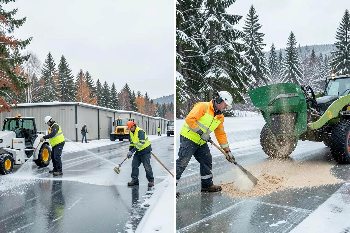 Shopping Center Sidewalk Clearing in Lakewood, Pierce County, WA - Clear the full storefront corridor to walkable width
