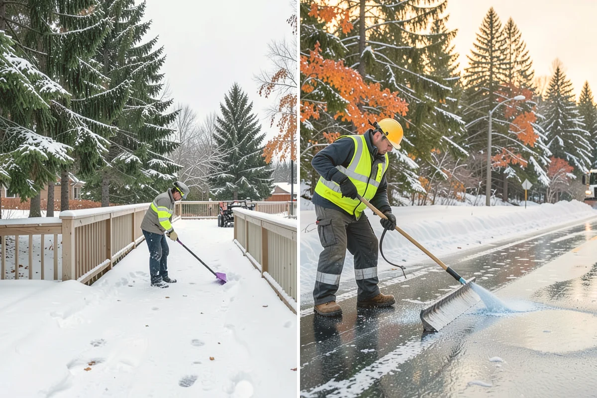 Shopping Center Sidewalk Clearing in Langley, Island County, WA - Clear the full storefront corridor to walkable width