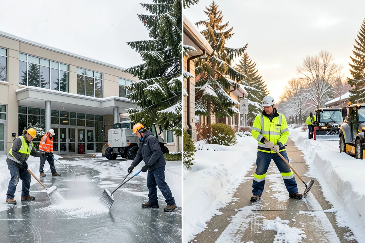 Shopping Center Sidewalk Clearing in Lyman, Skagit County, WA - Clear the full storefront corridor to walkable width