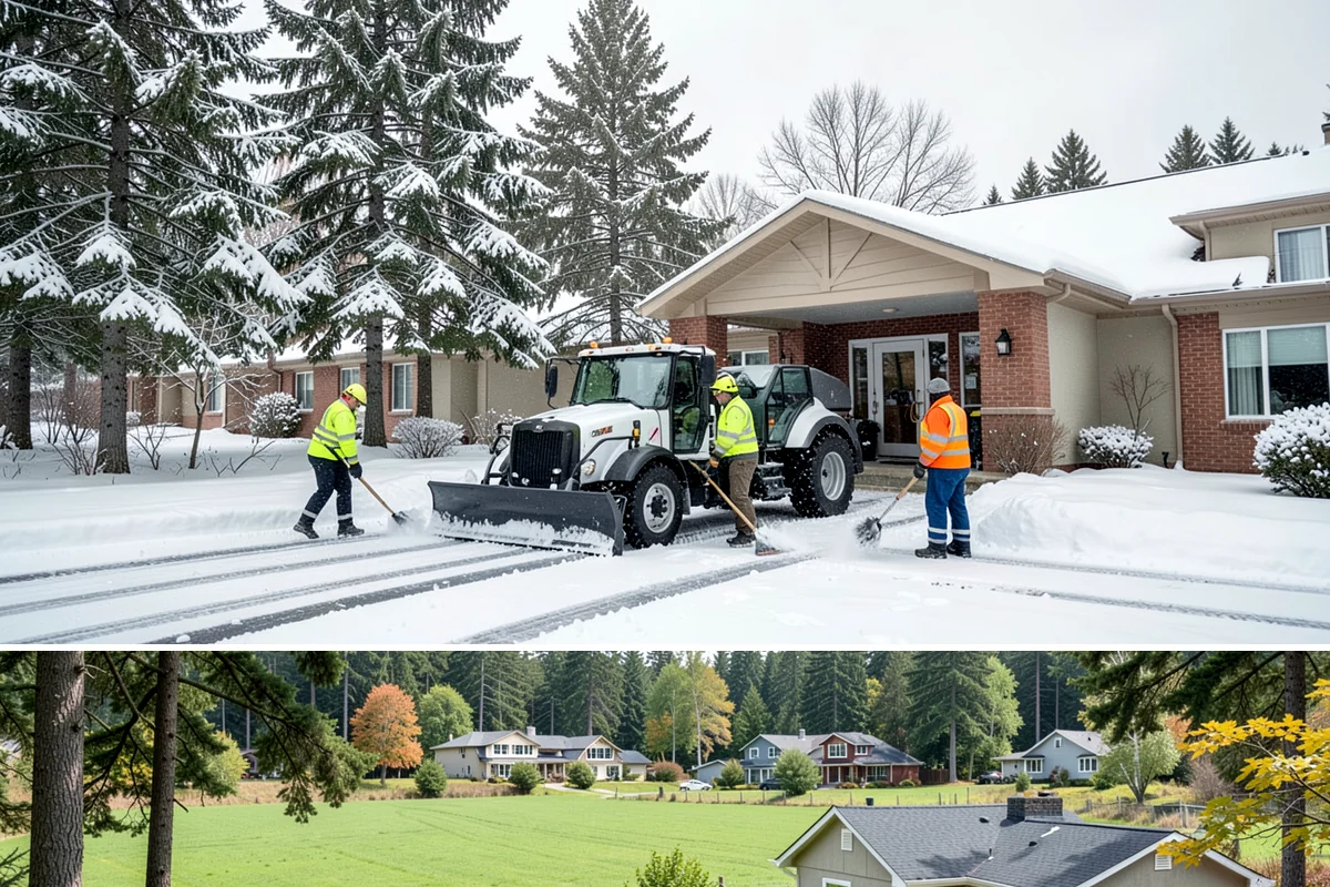 Shopping Center Sidewalk Clearing in Lyman, Skagit County, WA - Shopping center demand peaks from late November through February, when holiday foot traffic and daytime thaw-refreeze rebuild...