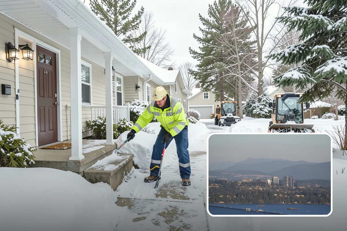 Shopping Center Sidewalk Clearing in Medina, King County, WA - Full storefront corridor cleared for every tenant equally