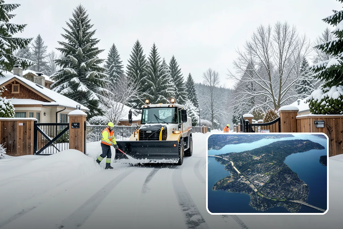 Shopping Center Sidewalk Clearing in Mercer Island, King County, WA - Full storefront corridor cleared for every tenant equally