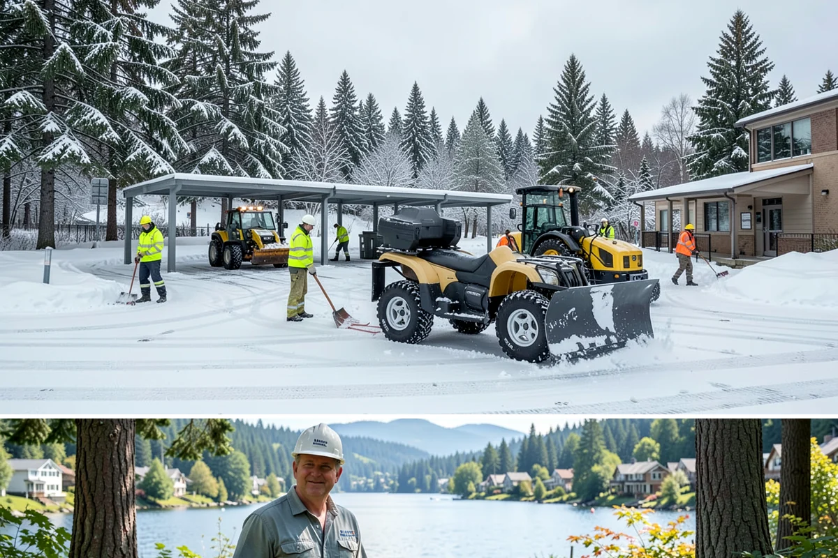 Shopping Center Sidewalk Clearing in Milton, King County, WA - Shopping center demand peaks from late November through February, when holiday foot traffic and daytime thaw-refreeze rebuild...