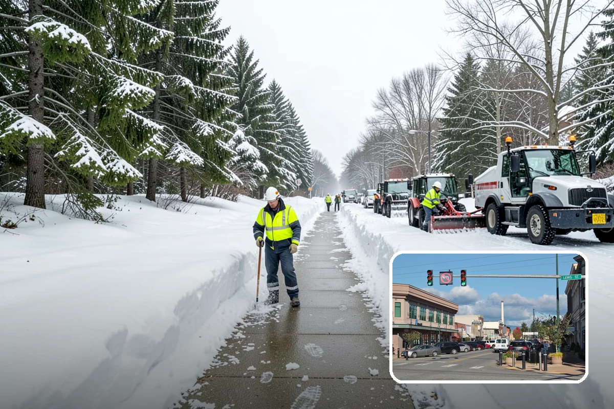 Shopping Center Sidewalk Clearing in Monroe, Snohomish County, WA - Full storefront corridor cleared for every tenant equally