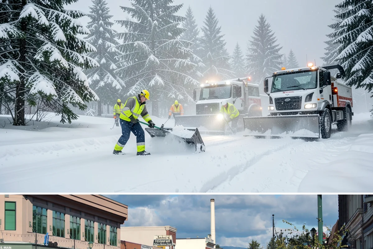 Shopping Center Sidewalk Clearing in Monroe, Snohomish County, WA - Shopping center demand peaks from late November through February, when holiday foot traffic and daytime thaw-refreeze rebuild...