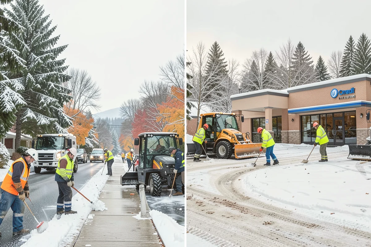 Shopping Center Sidewalk Clearing in Mount Vernon, Skagit County, WA - Clear the full storefront corridor to walkable width