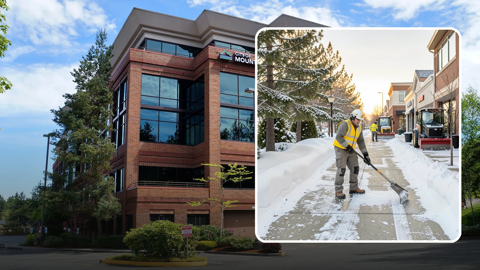 Shopping Center Sidewalk Clearing in Mountlake Terrace, Snohomish County, WA - Storefront-corridor sidewalk clearing for Western Washington shopping centers, keeping the long tenant walkways and entrances...