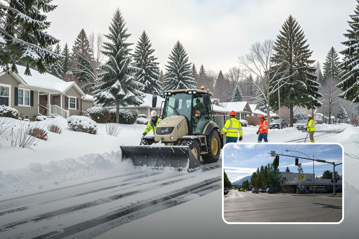 Shopping Center Sidewalk Clearing in North Bend, King County, WA - Full storefront corridor cleared for every tenant equally