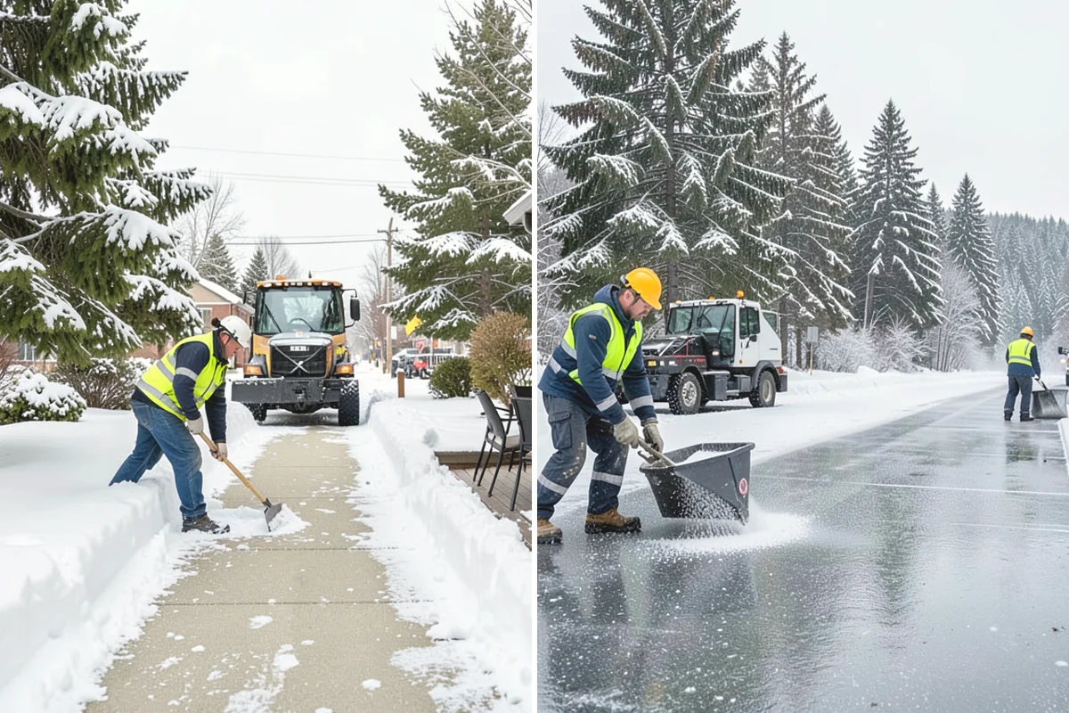 Shopping Center Sidewalk Clearing in North Bend, King County, WA - Clear the full storefront corridor to walkable width