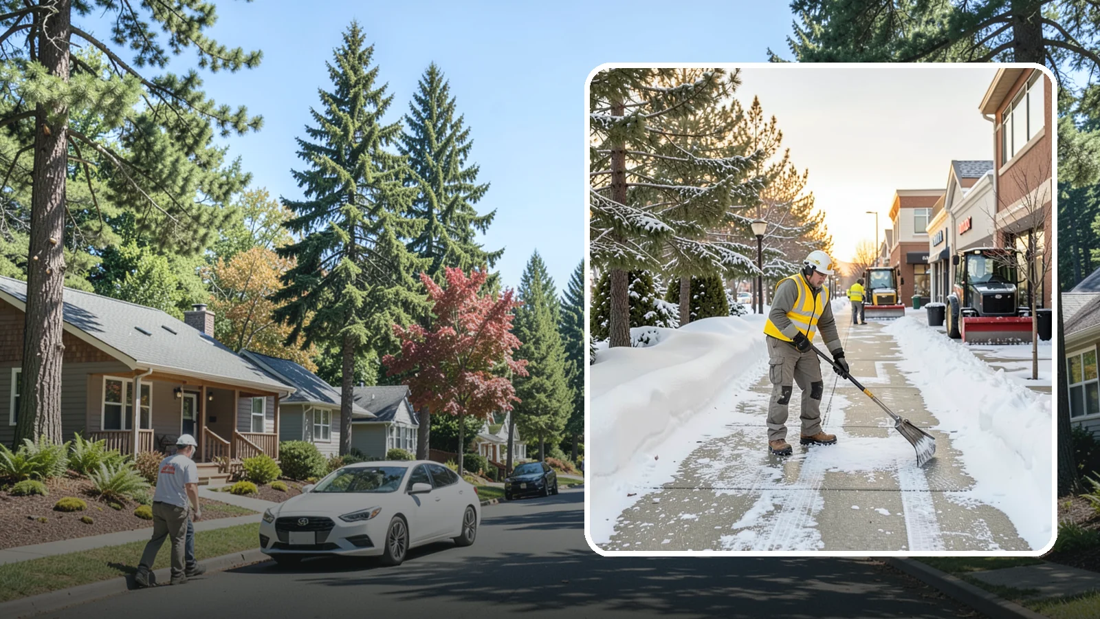 Shopping Center Sidewalk Clearing in Orting, Pierce County, WA - Storefront-corridor sidewalk clearing for Western Washington shopping centers, keeping the long tenant walkways and entrances...