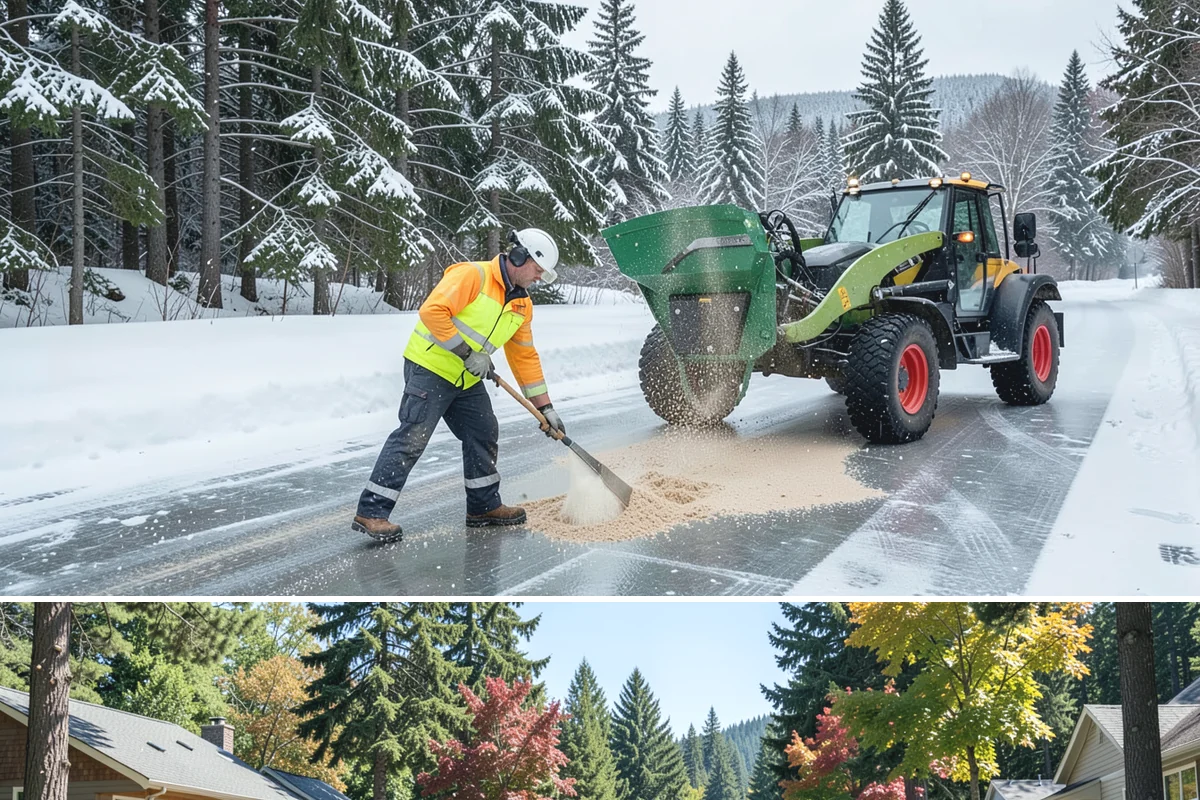 Shopping Center Sidewalk Clearing in Orting, Pierce County, WA - Shopping center demand peaks from late November through February, when holiday foot traffic and daytime thaw-refreeze rebuild...