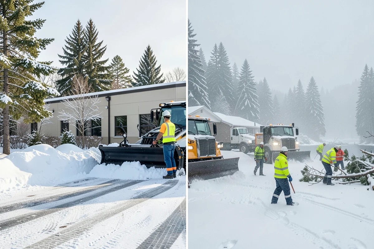 Shopping Center Sidewalk Clearing in Pacific, King County, WA - Clear the full storefront corridor to walkable width