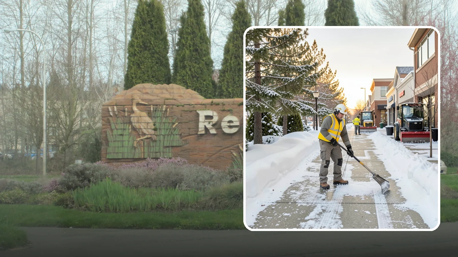 Shopping Center Sidewalk Clearing in Renton, King County, WA - Storefront-corridor sidewalk clearing for Western Washington shopping centers, keeping the long tenant walkways and entrances...