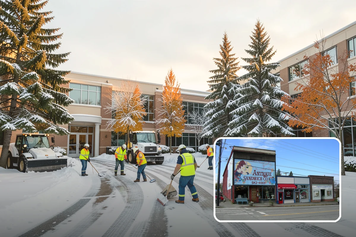 Shopping Center Sidewalk Clearing in Ruston, Pierce County, WA - Full storefront corridor cleared for every tenant equally