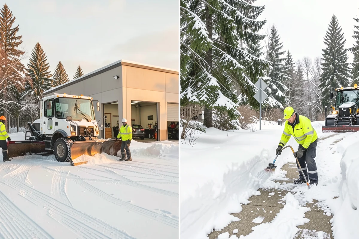 Shopping Center Sidewalk Clearing in Ruston, Pierce County, WA - Clear the full storefront corridor to walkable width