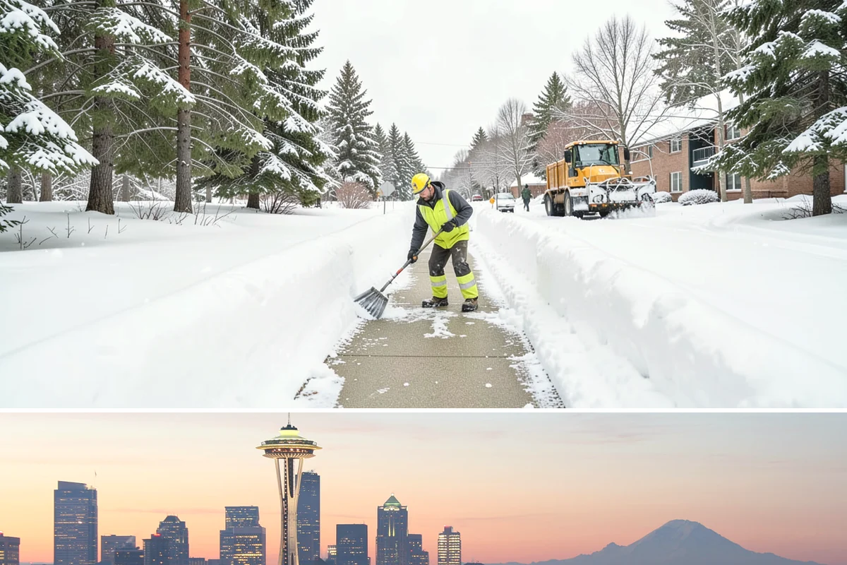 Shopping Center Sidewalk Clearing in Seattle, King County, WA - Shopping center demand peaks from late November through February, when holiday foot traffic and daytime thaw-refreeze rebuild...