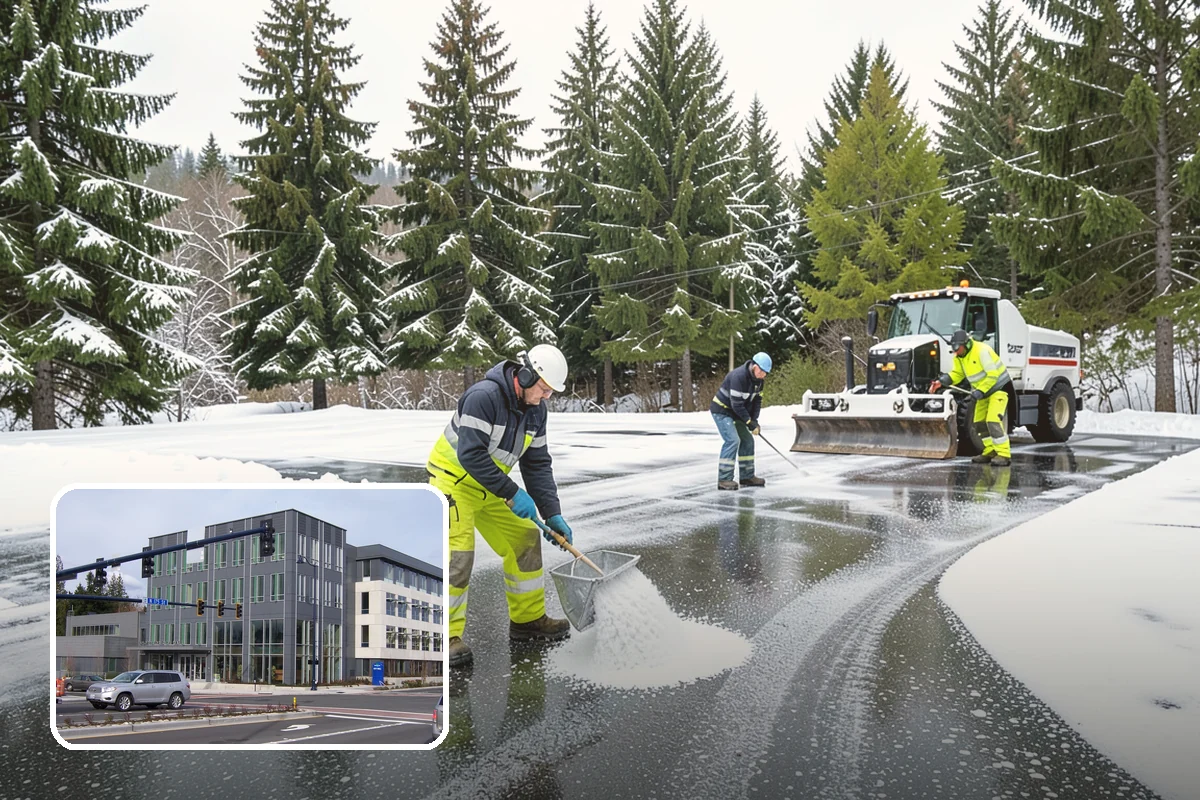 Shopping Center Sidewalk Clearing in Shoreline, King County, WA - Full storefront corridor cleared for every tenant equally