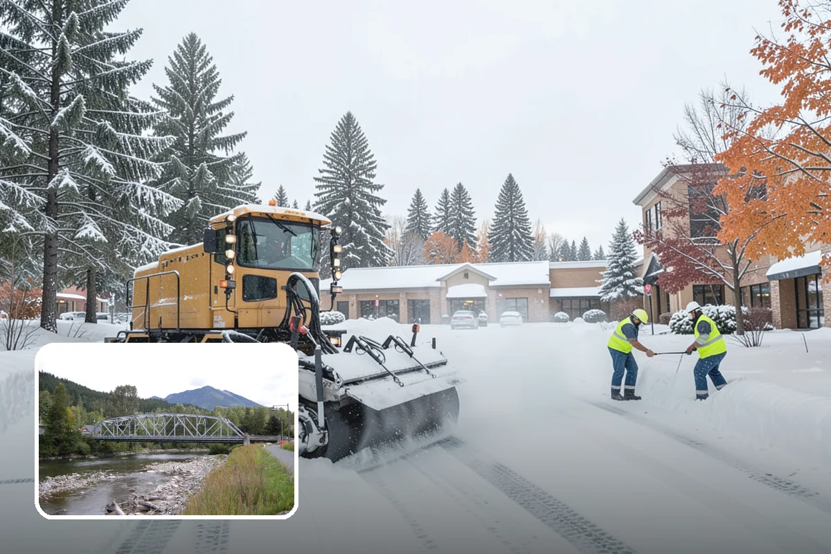 Shopping Center Sidewalk Clearing in Skykomish, King County, WA - Full storefront corridor cleared for every tenant equally